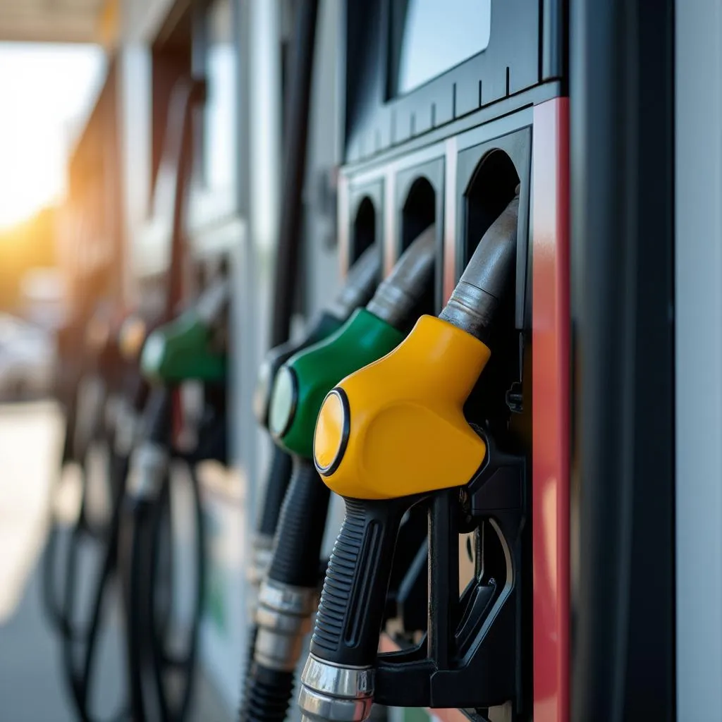 Detalle de surtidores de combustible modernos